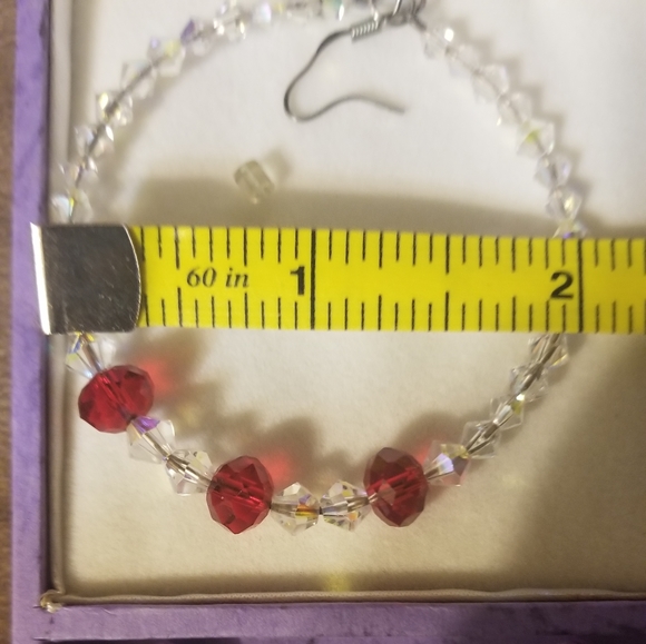 Swarovski Red and White Crystal Hand-made Hoop Earrings. Sterling hooks used. - Picture 4 of 6